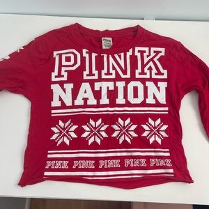 PINK VS Pink Nation Red Long Sleeve Crop Top XS